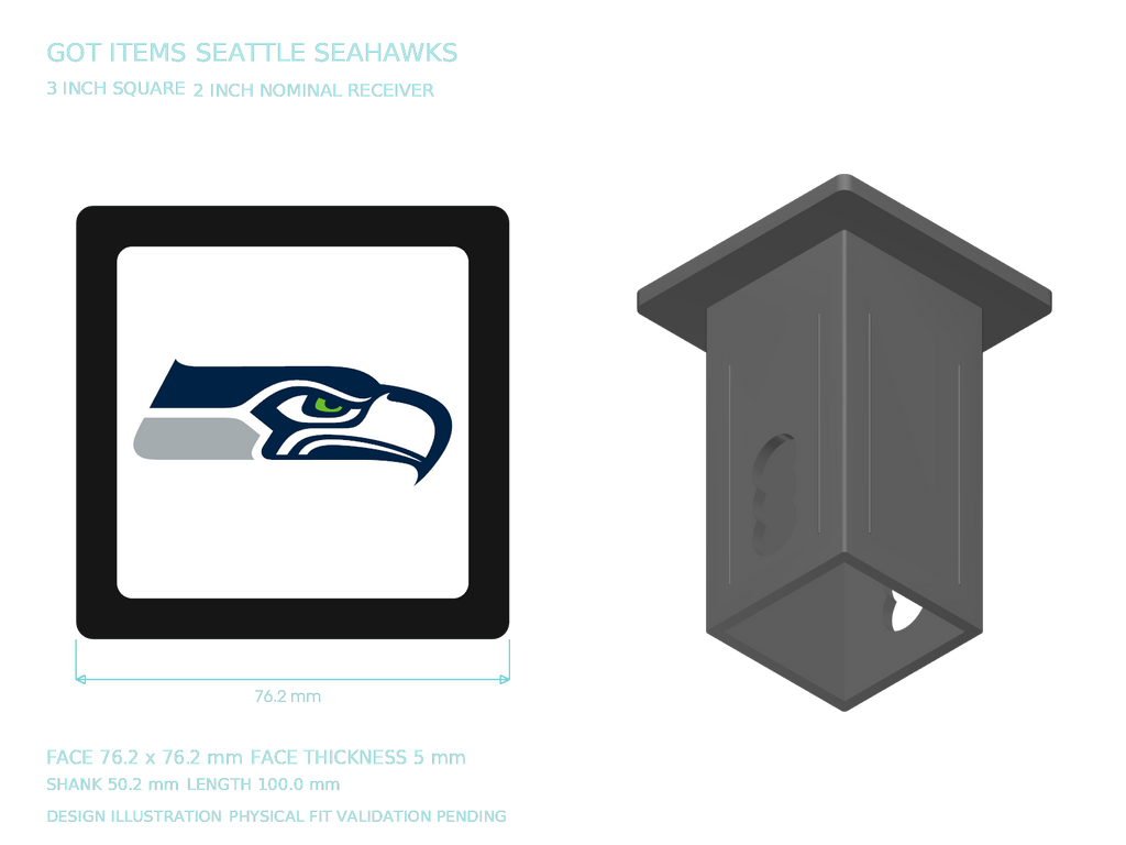Seattle Seahawks NFL 3-Inch Square Hitch Cover for 1.25 or 2 Inch Receiver