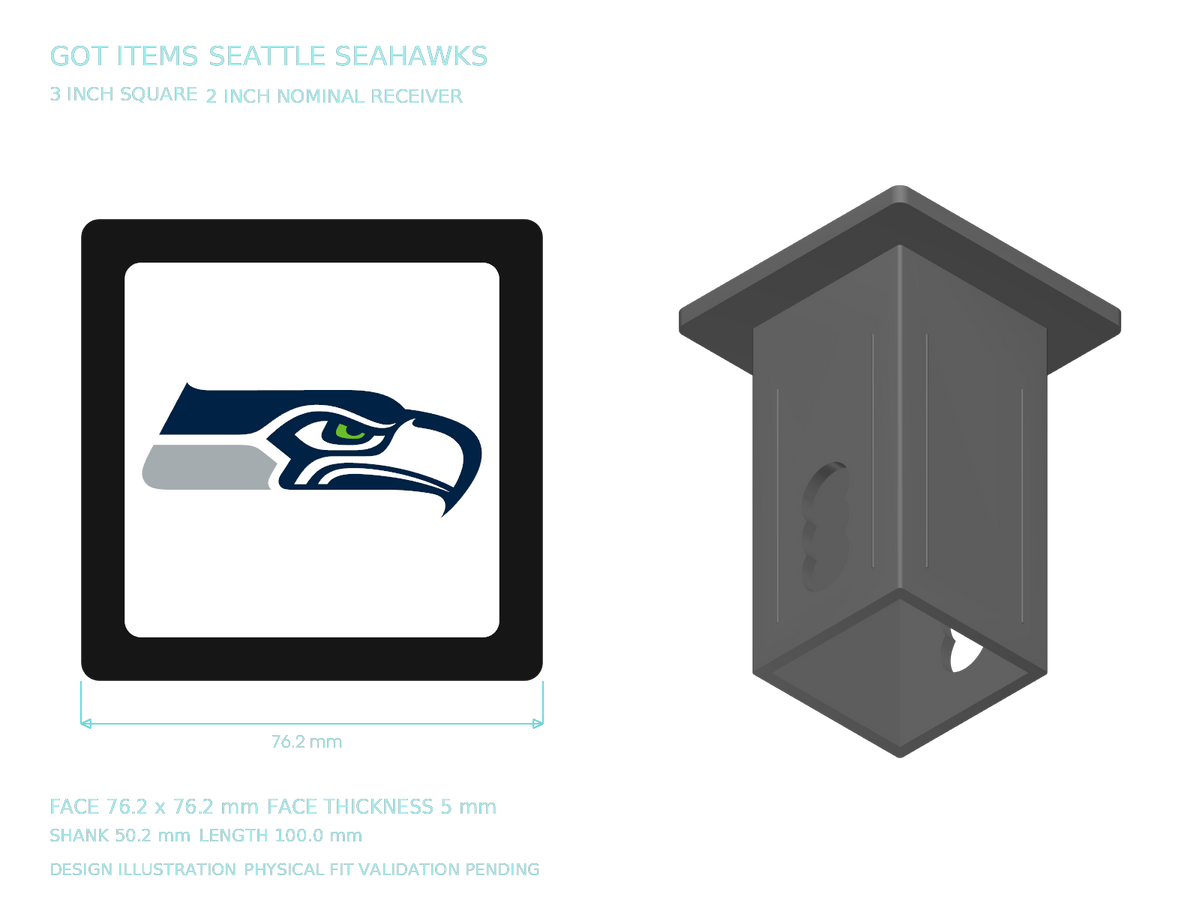 Seattle Seahawks NFL 3-Inch Square Hitch Cover for 1.25 or 2 Inch Receiver