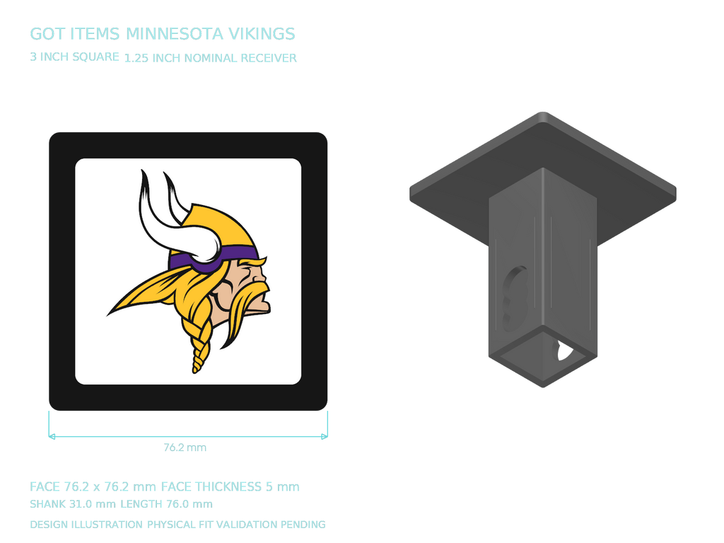 Minnesota Vikings NFL 3-Inch Square Hitch Cover for 1.25 or 2 Inch Receiver