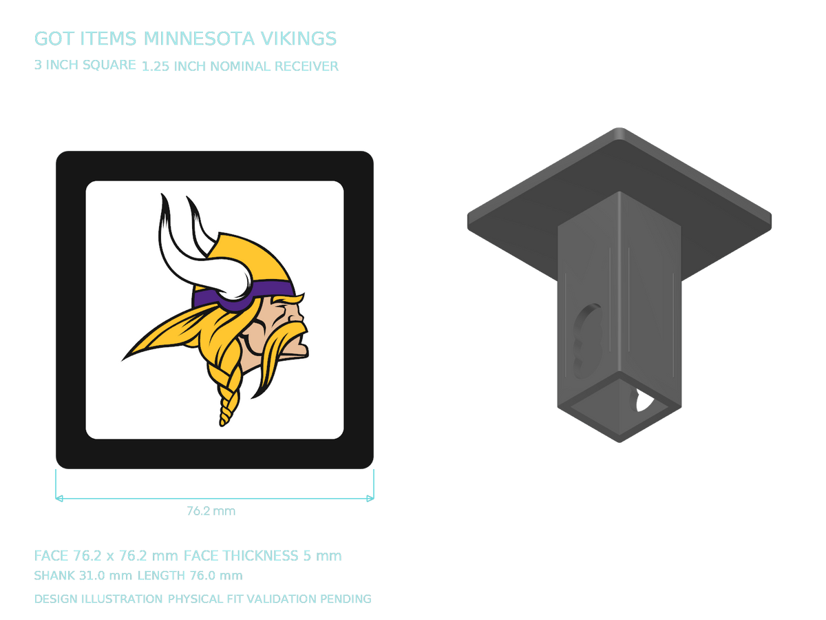 Minnesota Vikings NFL 3-Inch Square Hitch Cover for 1.25 or 2 Inch Receiver