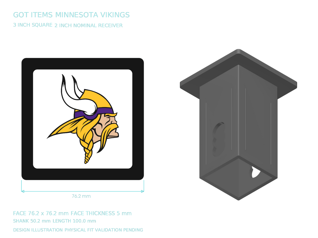 Minnesota Vikings NFL 3-Inch Square Hitch Cover for 1.25 or 2 Inch Receiver