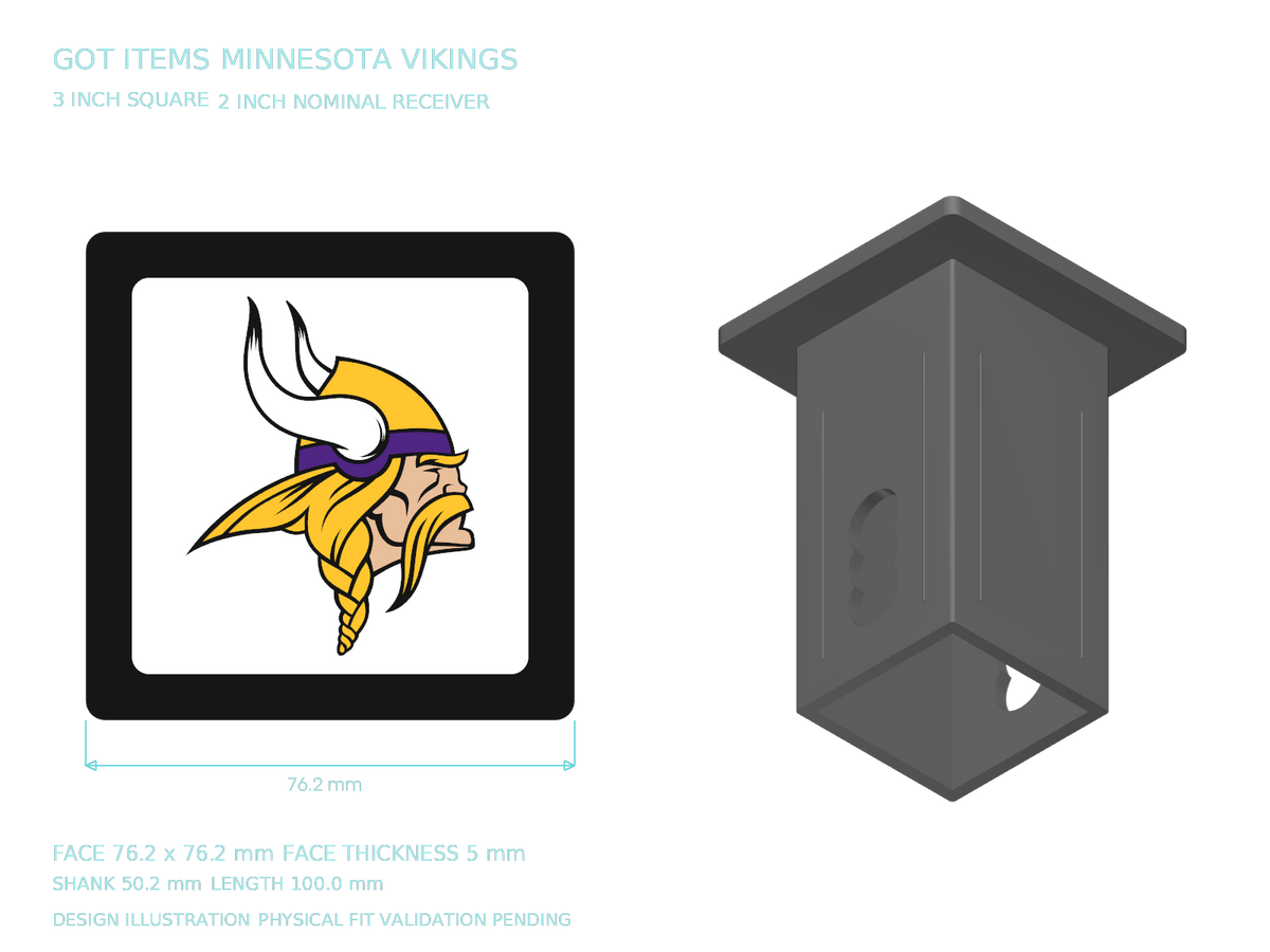 Minnesota Vikings NFL 3-Inch Square Hitch Cover for 1.25 or 2 Inch Receiver