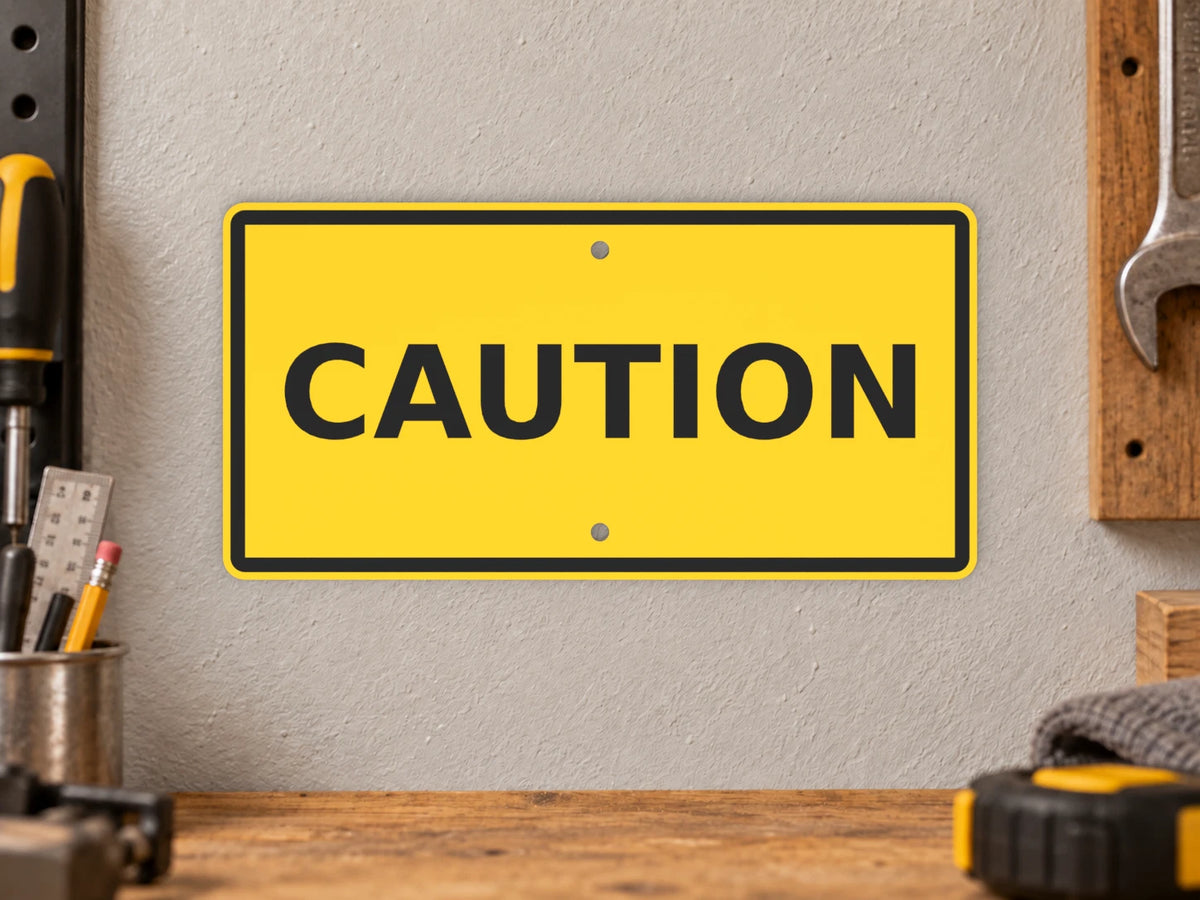 Caution Sign Yellow Black 8x4 Inch Garage Sign Man Cave Workshop Wall Decor