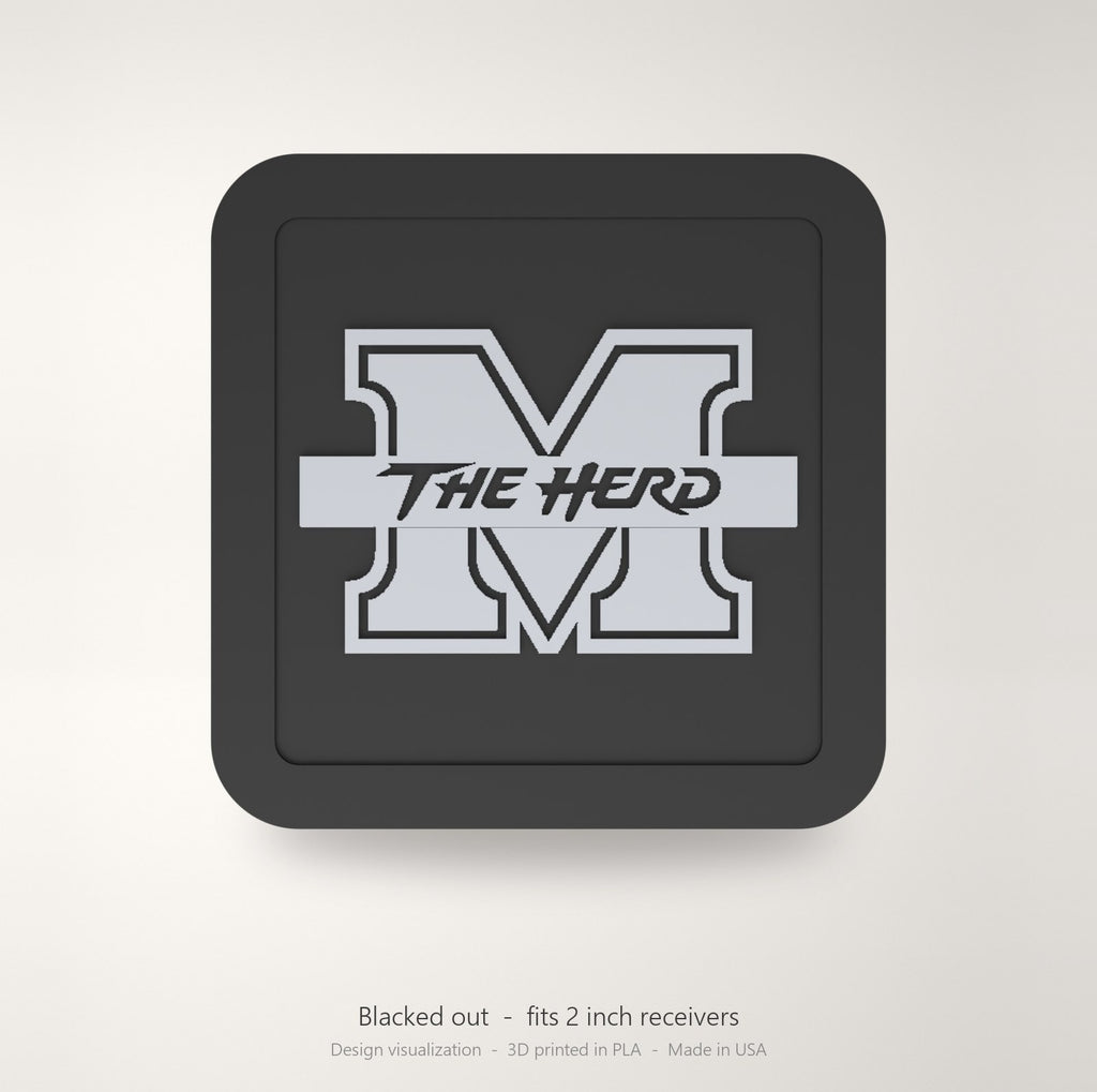 Marshall Thundering Herd Blackout Trailer Hitch Cover 2 Inch Receiver