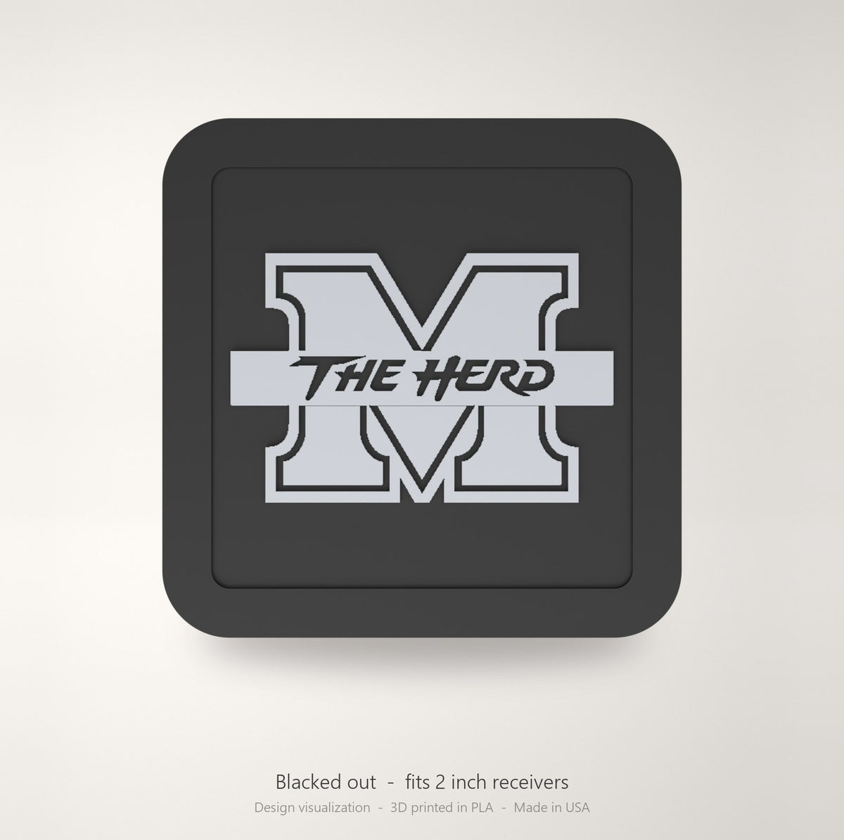 Marshall Thundering Herd Blackout Trailer Hitch Cover 2 Inch Receiver