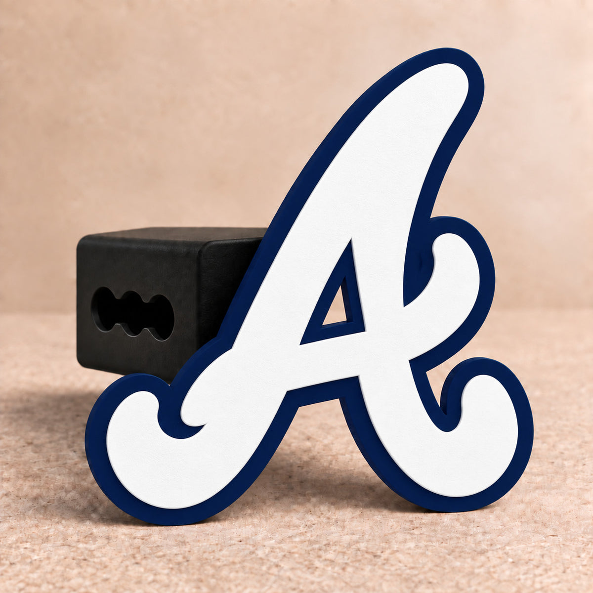 Atlanta Braves White A MLB Trailer Hitch Cover 2 Inch Receiver Navy Blue Outline