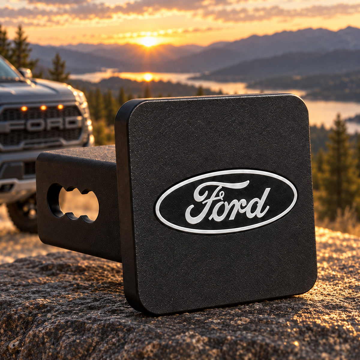 Ford Black Silver Blackout Hitch Cover 2 Inch Receiver Truck SUV 3D Printed
