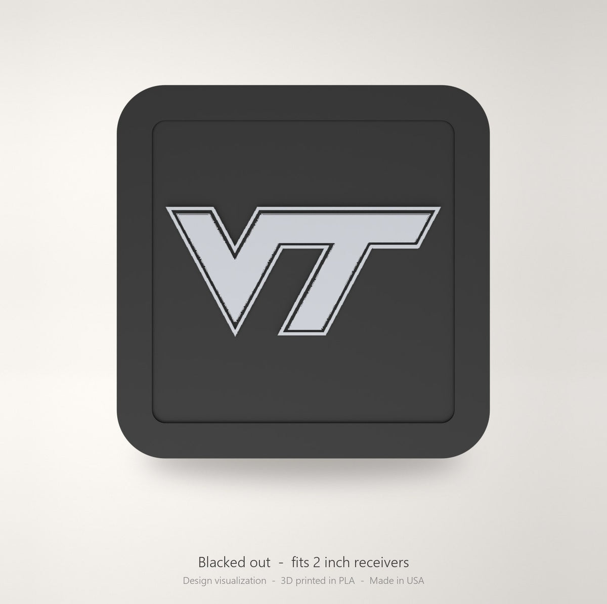 Virginia Tech Hokies VT Blackout Trailer Hitch Cover 2 Inch Receiver Black