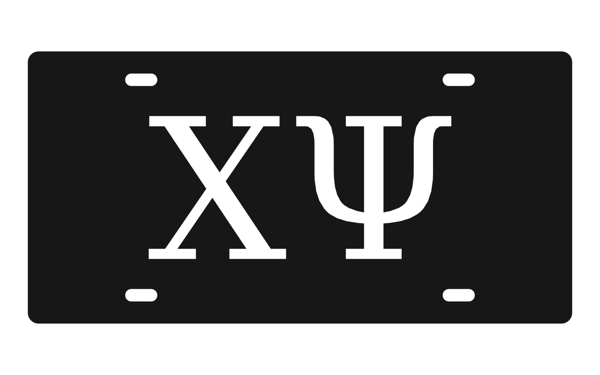 Chi Psi Greek Letters Car Tag 12x6 Black White License Plate