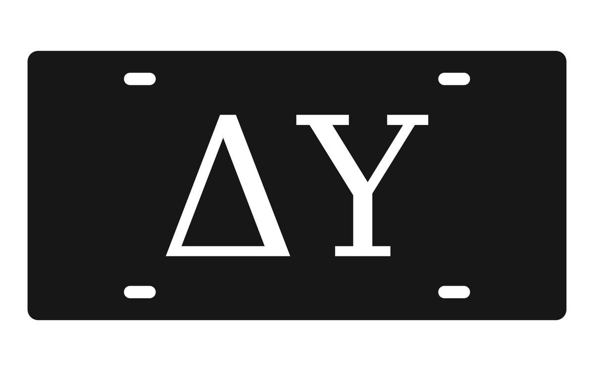 Delta Upsilon Greek Letters Car Tag 12x6 Black White License Plate