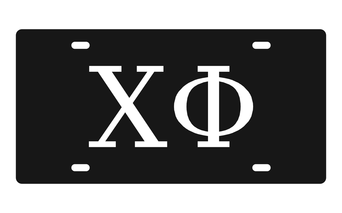 Chi Phi Greek Letters Car Tag 12x6 Black White License Plate