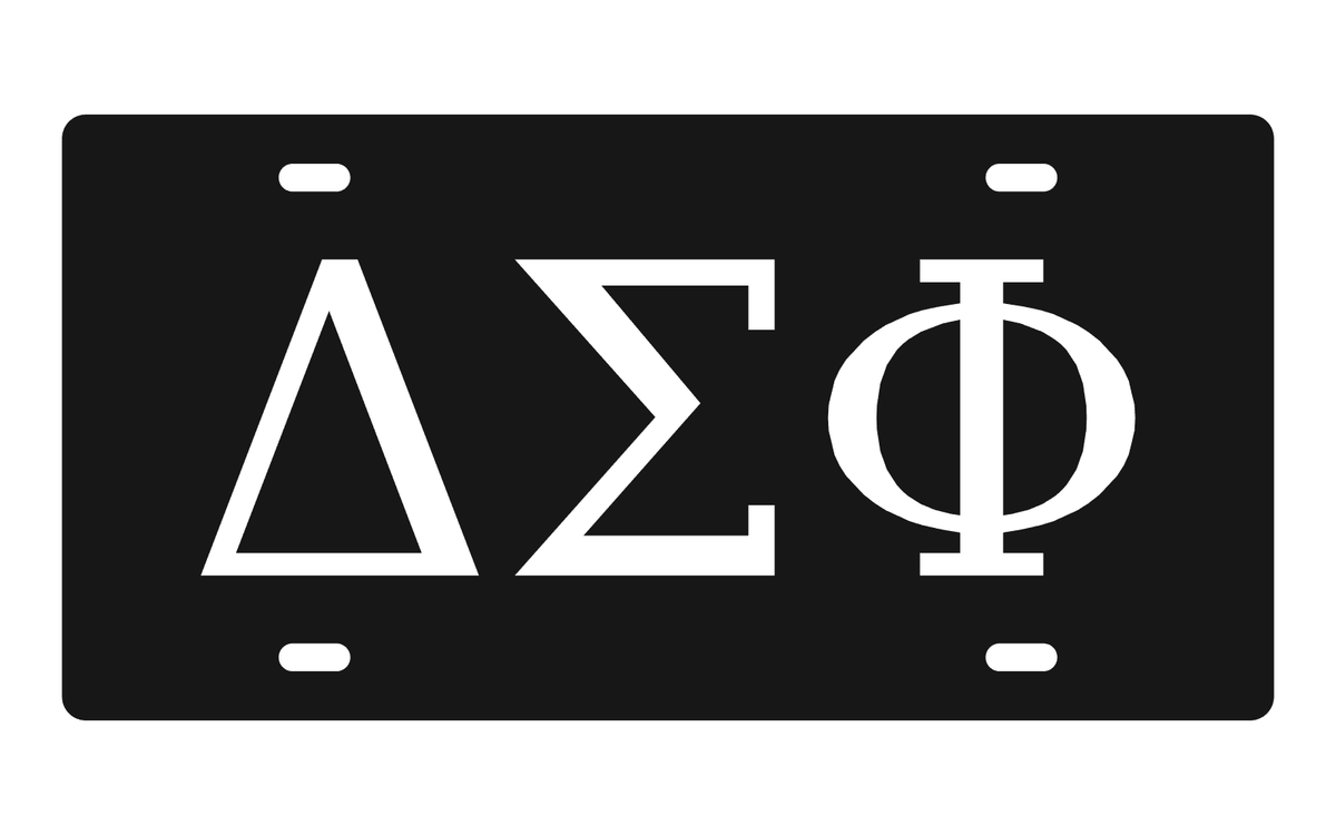 Delta Sigma Phi Greek Letters Car Tag 12x6 Black White License Plate