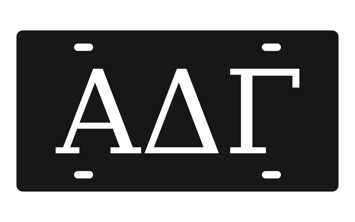 Alpha Delta Gamma Greek Letters Car Tag 12x6 Black White License Plate