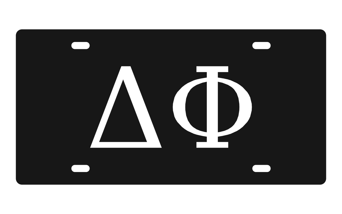 Delta Phi Greek Letters Car Tag 12x6 Black White License Plate