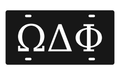 Omega Delta Phi Greek Letters Car Tag 12x6 Black White License Plate