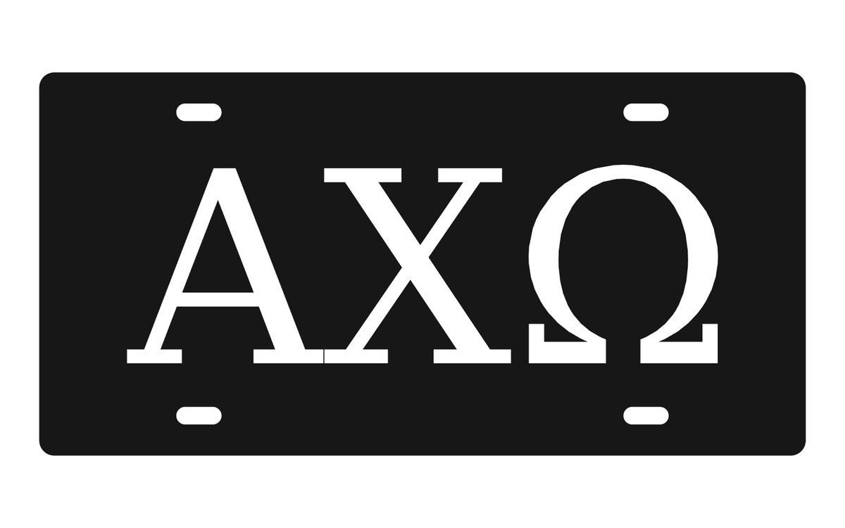 Alpha Chi Omega Greek Letters Car Tag 12x6 Black White License Plate