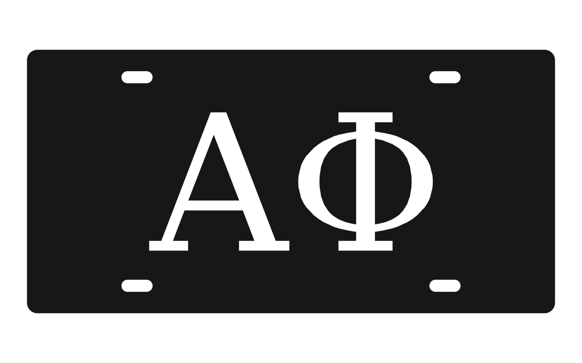 Alpha Phi Greek Letters Car Tag 12x6 Black White License Plate