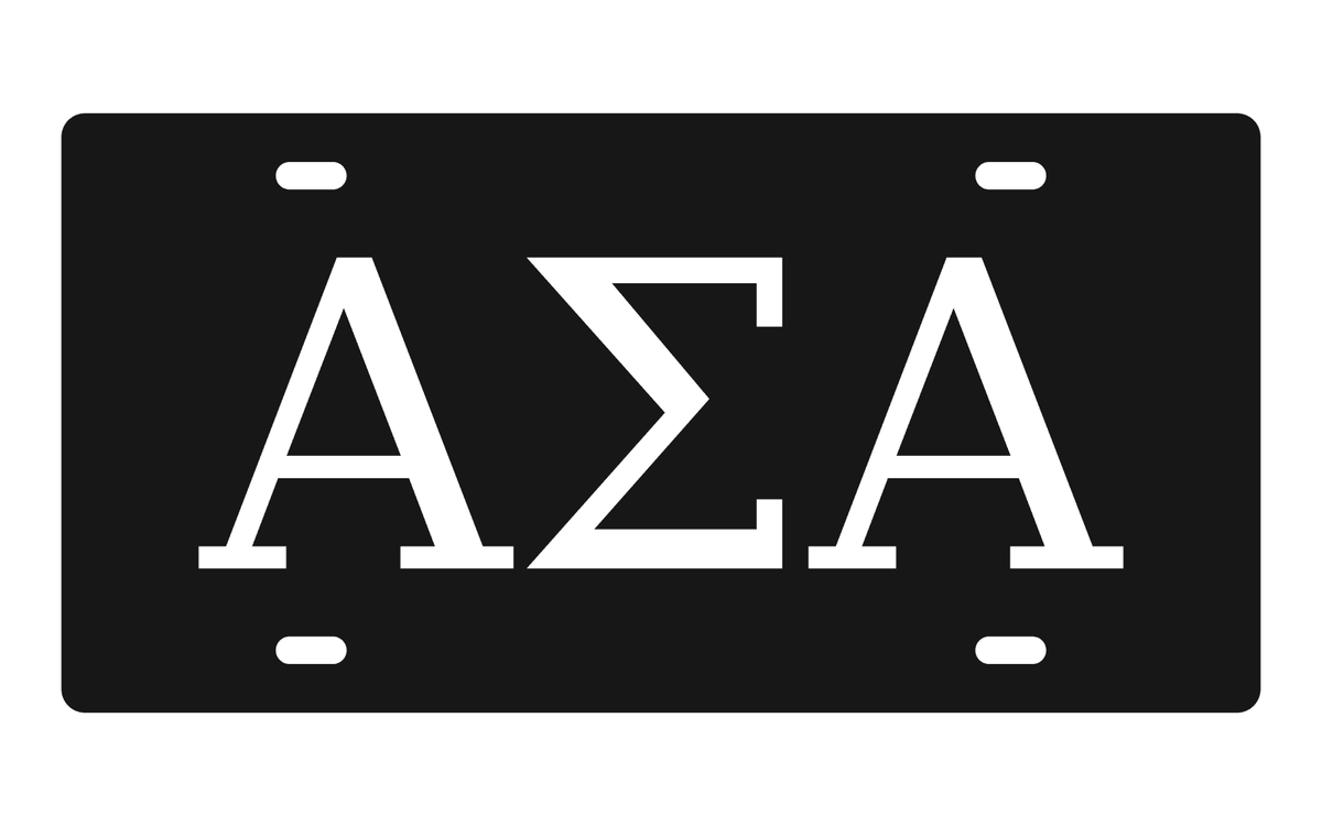 Alpha Sigma Alpha Greek Letters Car Tag 12x6 Black White License Plate