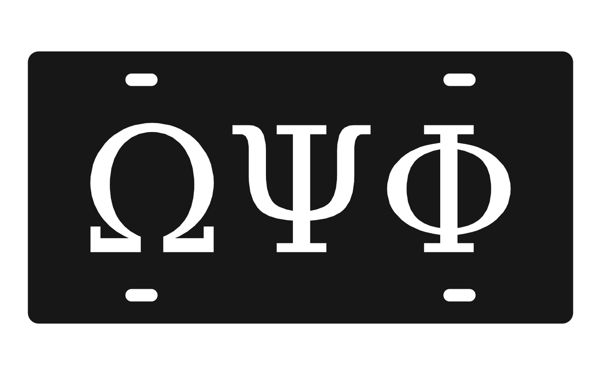 Omega Psi Phi Greek Letters Car Tag 12x6 Black White License Plate