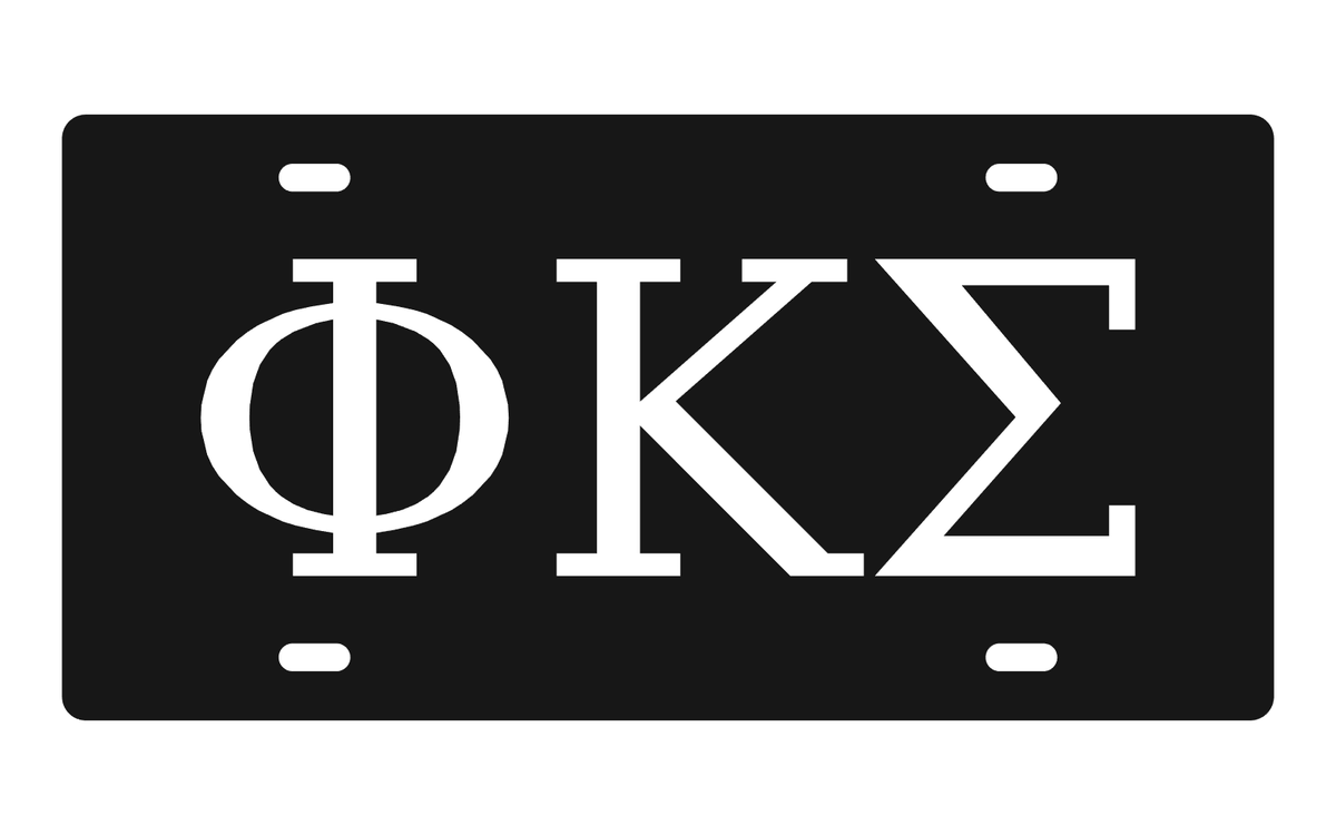 Phi Kappa Sigma Greek Letters Car Tag 12x6 Black White License Plate