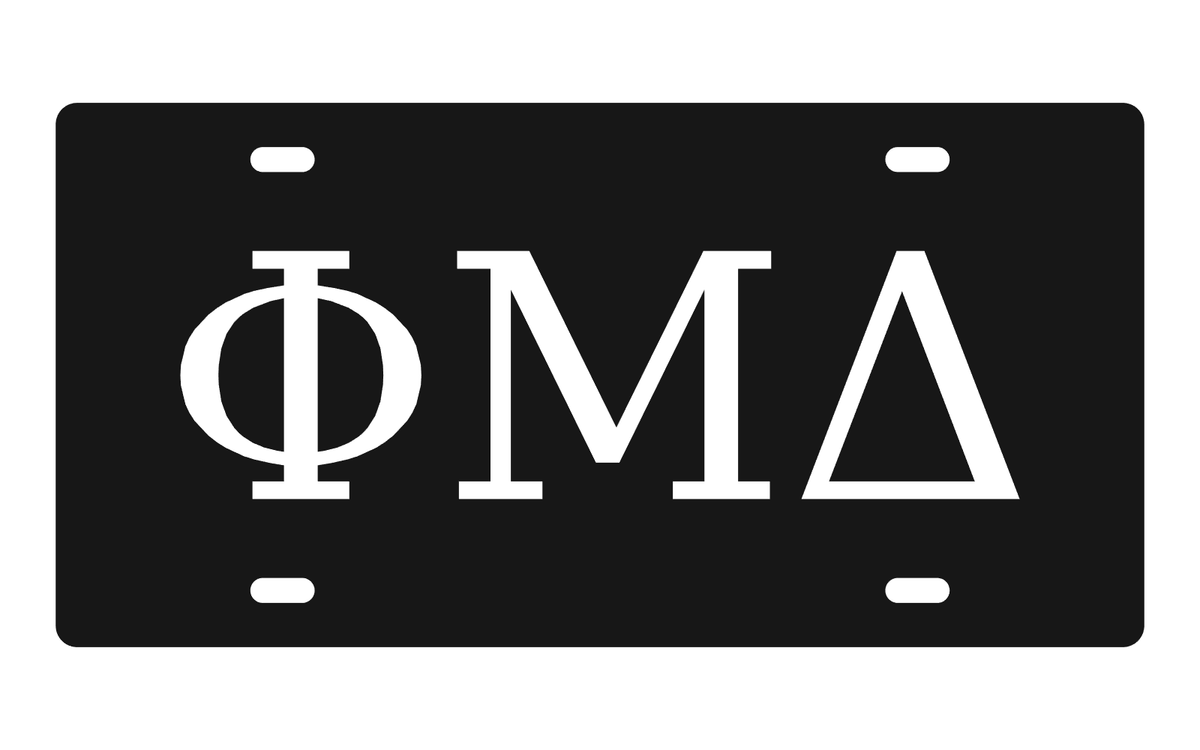 Phi Mu Delta Greek Letters Car Tag 12x6 Black White License Plate