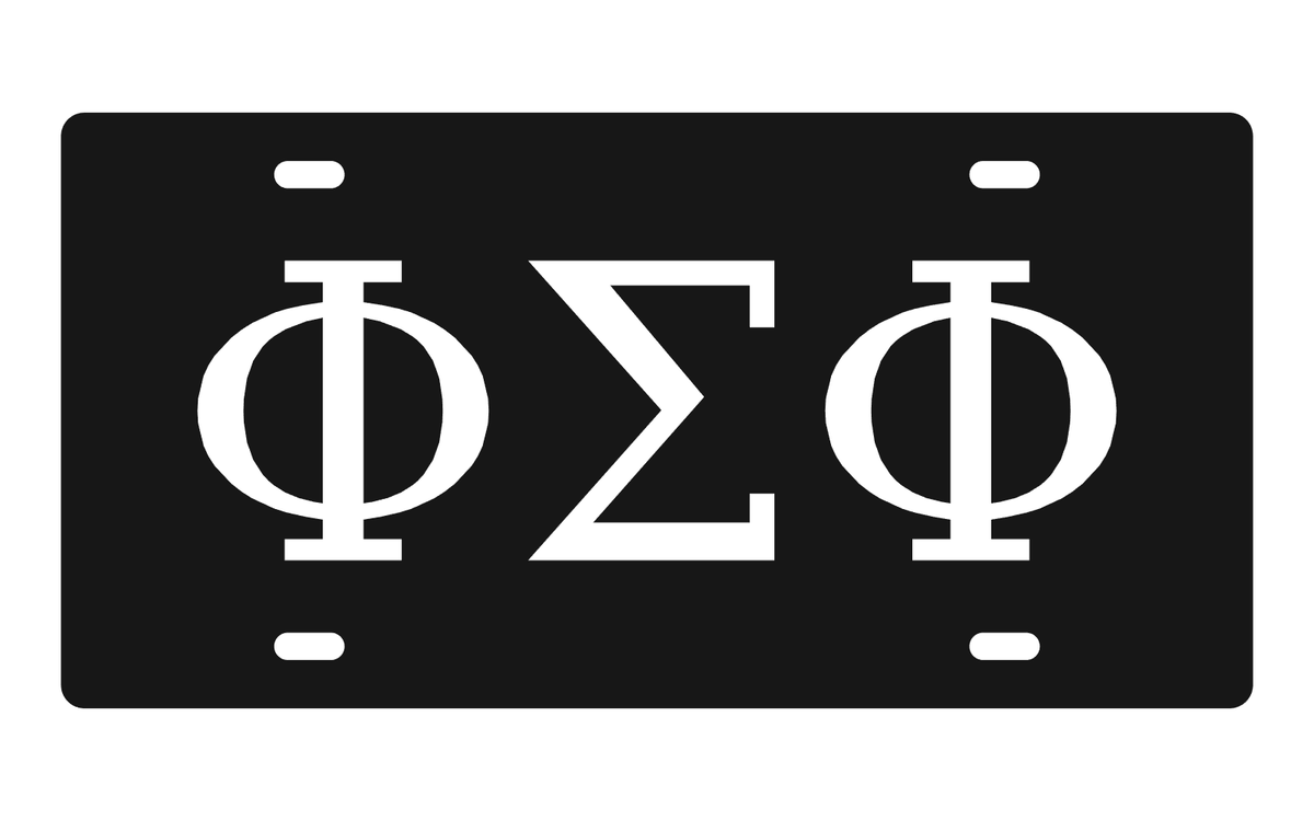 Phi Sigma Phi Greek Letters Car Tag 12x6 Black White License Plate