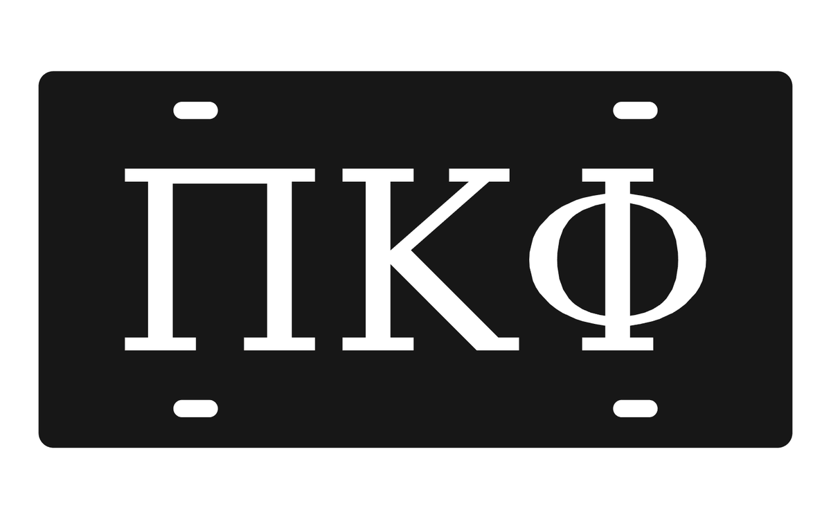 Pi Kappa Phi Greek Letters Car Tag 12x6 Black White License Plate