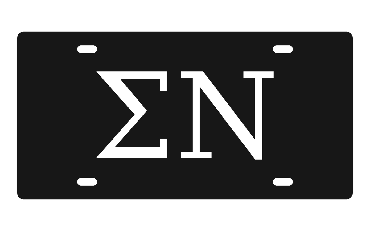 Sigma Nu Greek Letters Car Tag 12x6 Black White License Plate