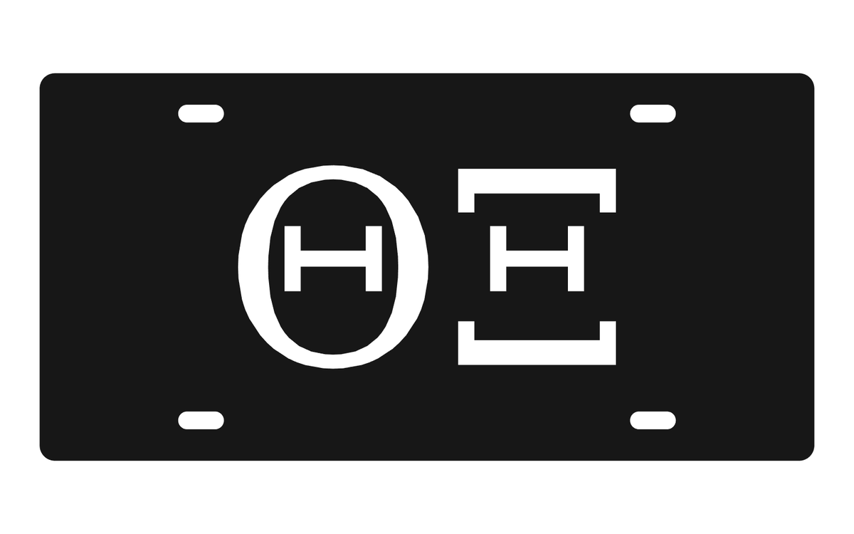 Theta Xi Greek Letters Car Tag 12x6 Black White License Plate