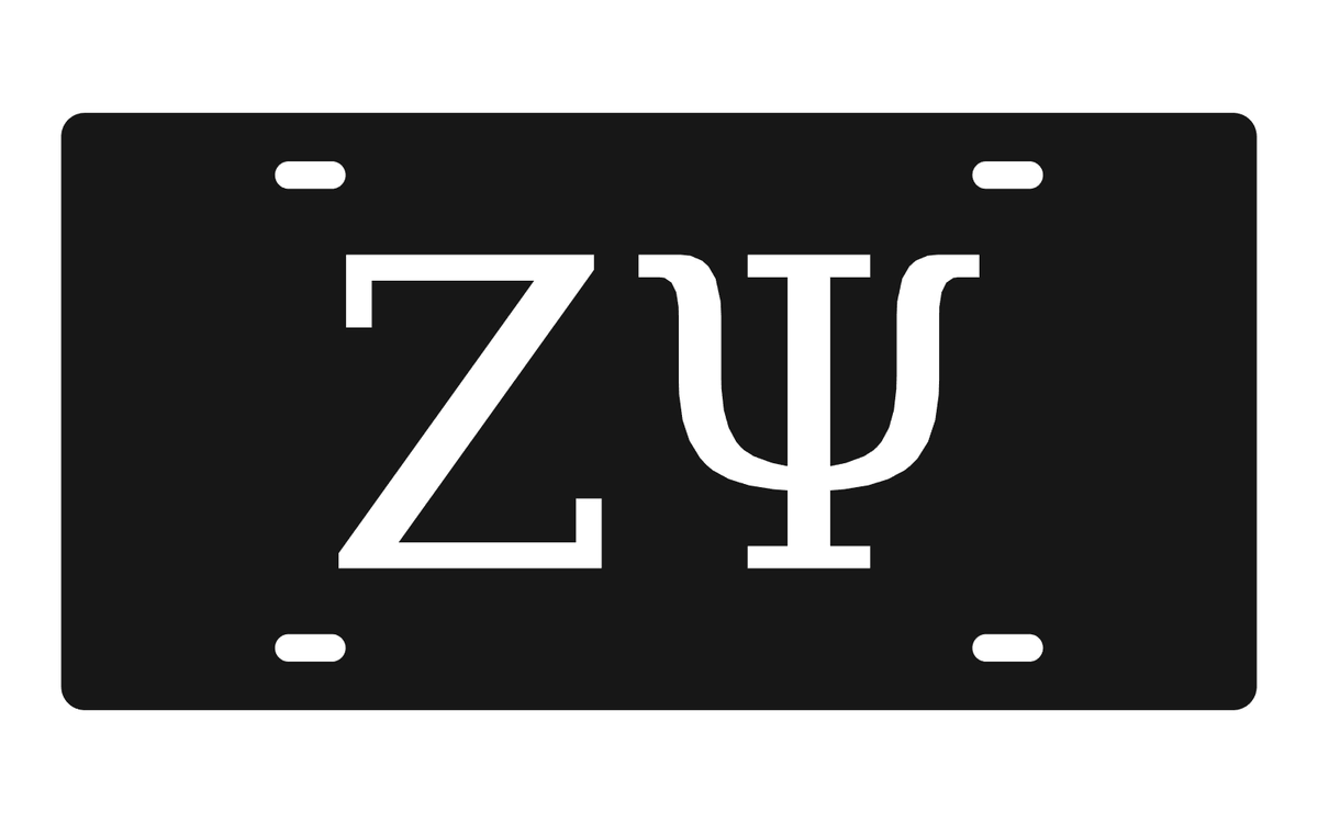 Zeta Psi Greek Letters Car Tag 12x6 Black White License Plate